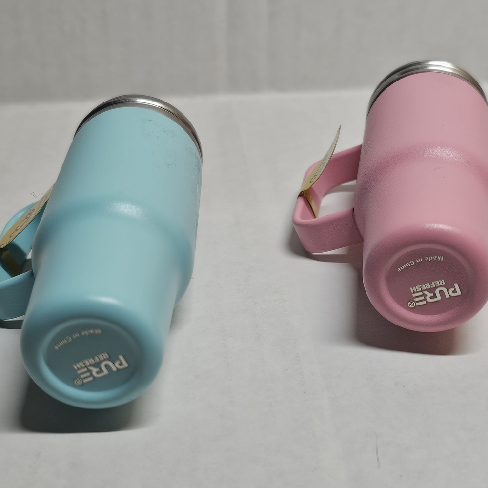Miniature Drinking Cups Salt And Pepper Shakers . Blue and Pink Travel Mugs - Picture 4 of 4